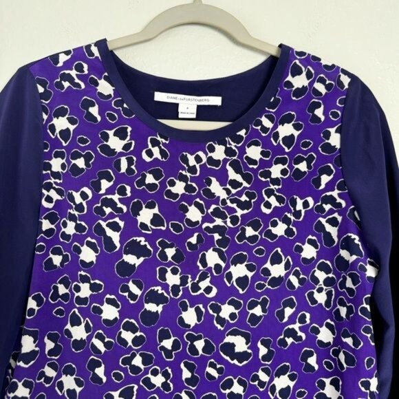 Diane Von Furstenberg Louise silk purple floral long sleeve blouse 4 - Picture 4 of 12